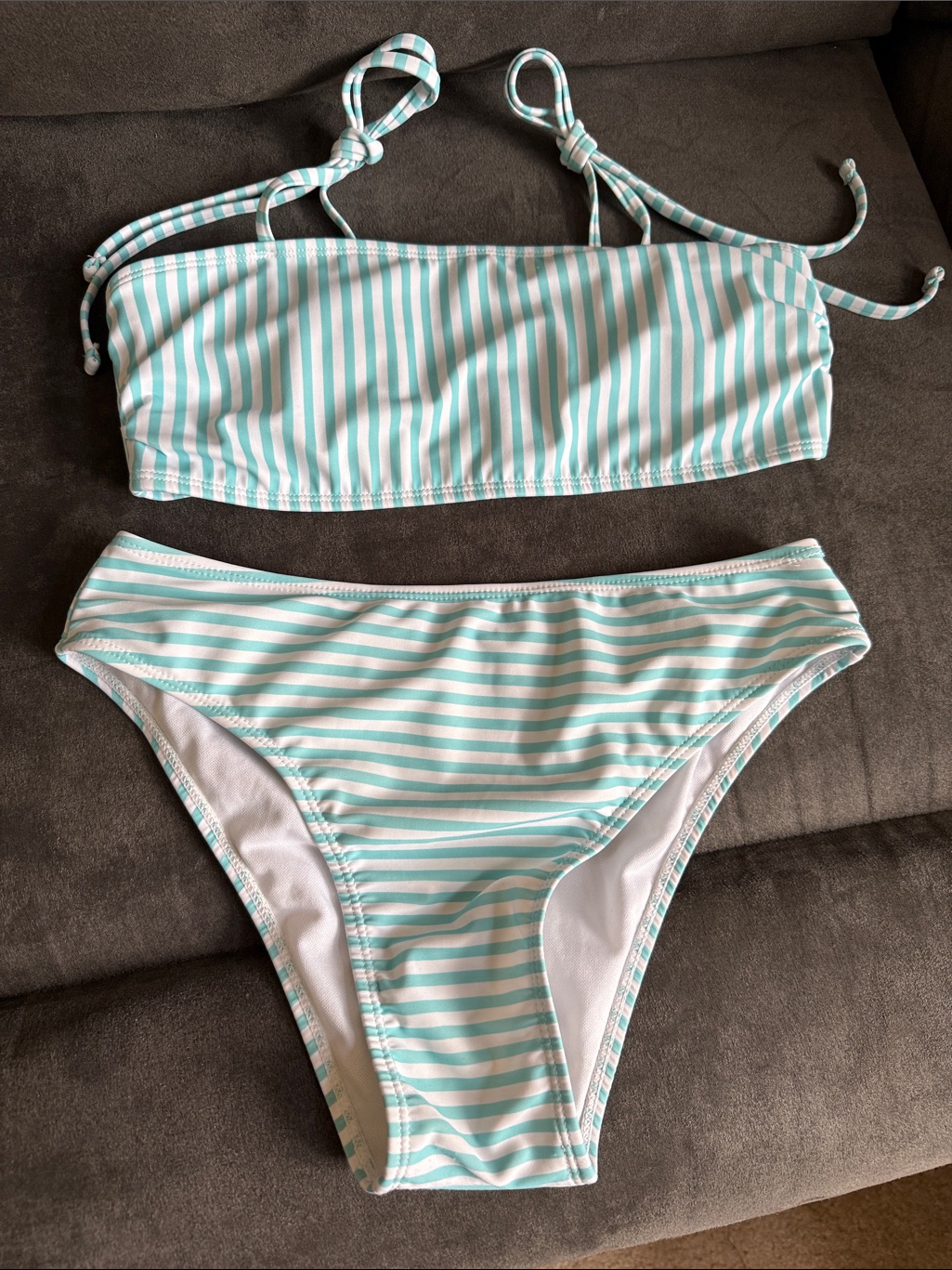 Striped Mint And White Bikini Set
